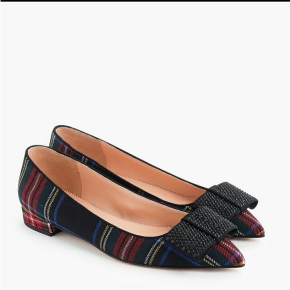 J.Crew Pointy Toe Flats with Crystal Bow. Size 10